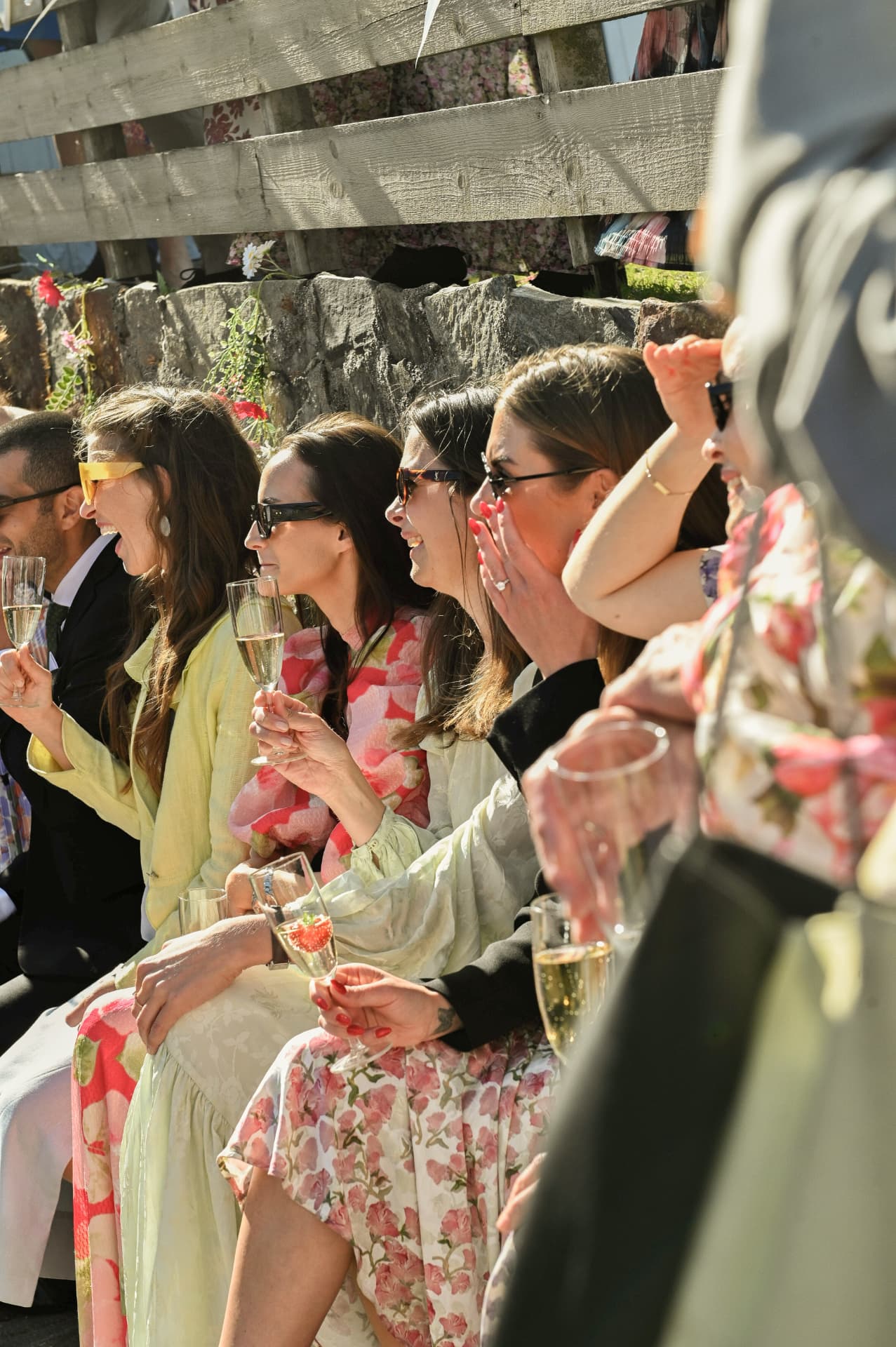 Guests raising a toast in the sunshine