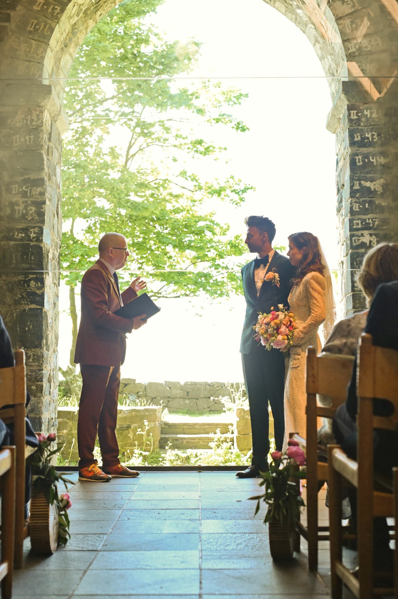 Ceremony inside the old stone church